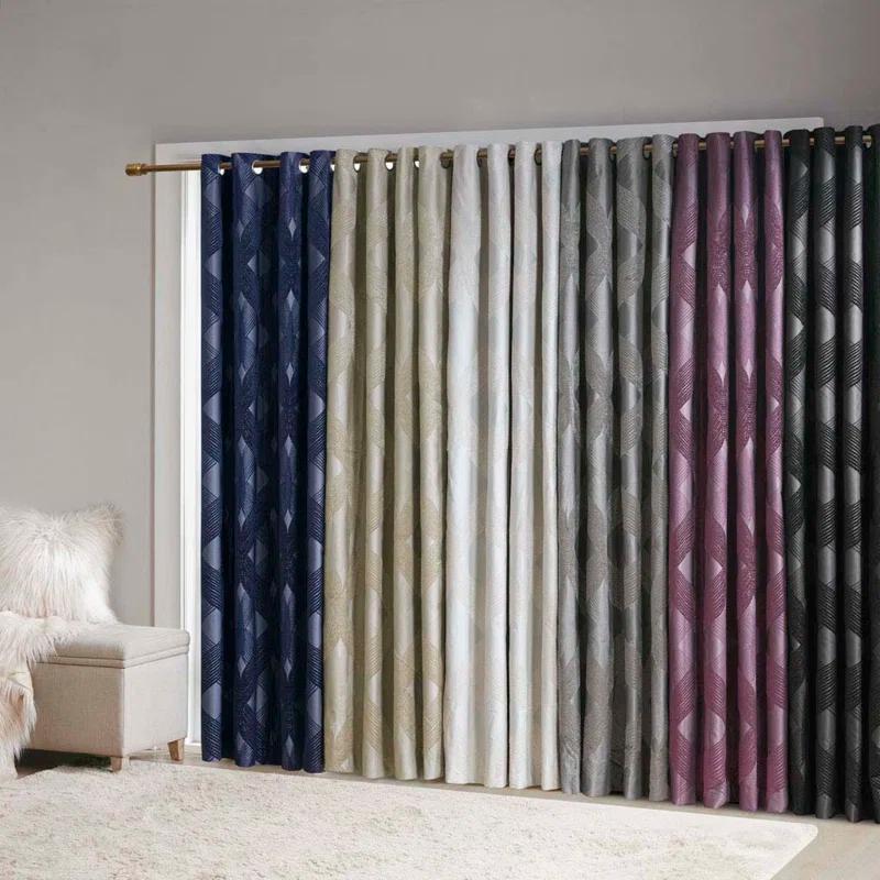Madison Park Bentley Ogee Knitted Jacquard Geometric Total Blackout Single Curtain Panel