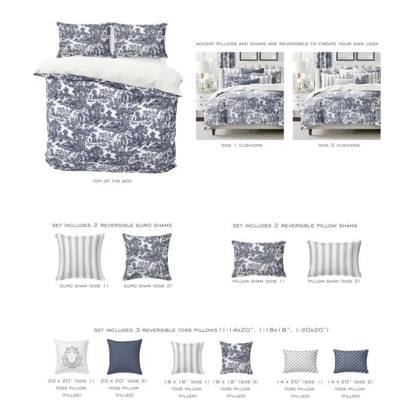 Au Village Toile Denim Cotton Comforter Set 8 Piece
