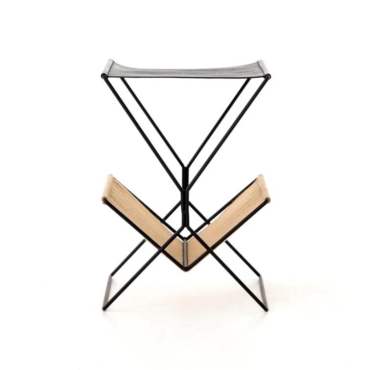 Black Metal and Hemp Fabric Magazine Rack