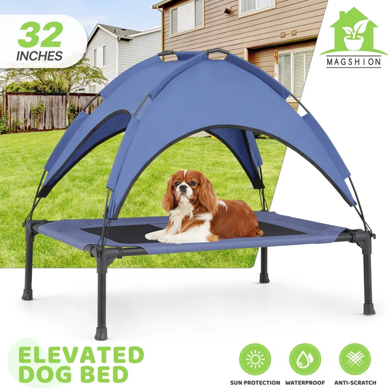 Tucker Murphy Pet™ Elevated Dog Bed With Canopy, Outdoor Dog Cot With Removable Canopy Shade Tent, Raised Pet Cot