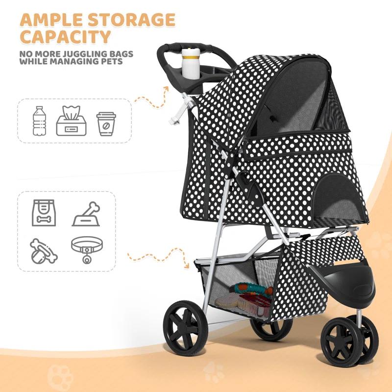 Magshion Foldable Pet Dog and Cat Stroller with Adjustable Canopy Storage Basket and Cup Holder for Small and Medium Pets