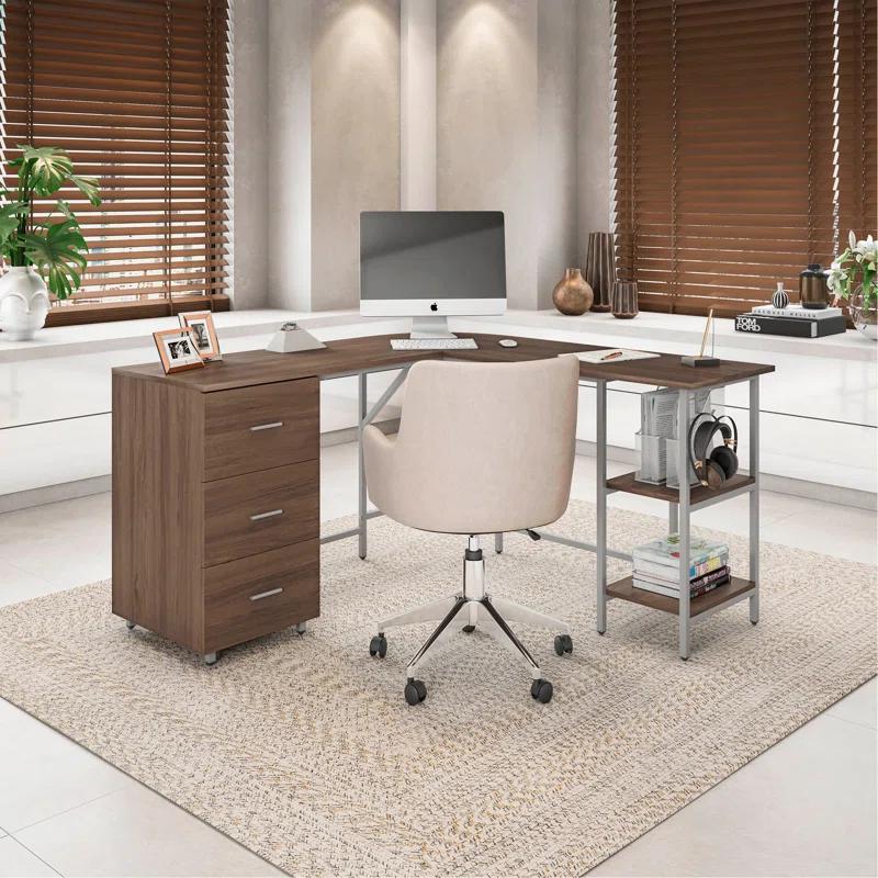 17 Stories Techni Mobili L-Shape Home Office Two-Tone Desk With Storage