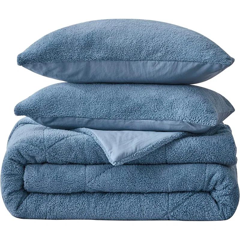 Chezmoi Collection Zane Sherpa Reversible Microfiber Comforter Set & Reviews | Wayfair
