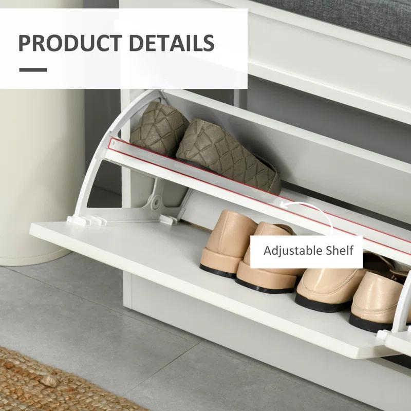 HEIMAO Modern Shoe Rack Bench Storage Organizer With Cushion, 2 Drawers, Adjustable Shelf, Holds 8 Pairs