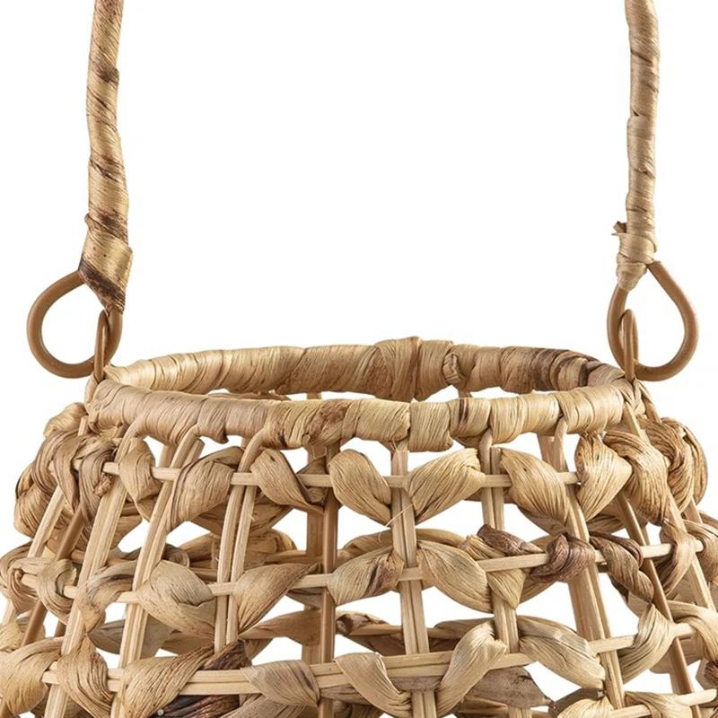 Benjara Enna Lantern, Bohemian Style, Candle Stand, Brown Rattan Woven