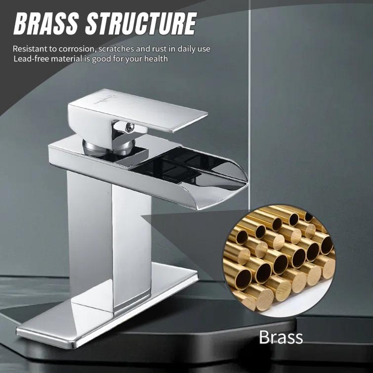 VIBRANTBATH Waterfall Single Hole Single-Handle Low-Arc Bathroom Faucet With Pop-up Drain Assembly in Gold 8009C