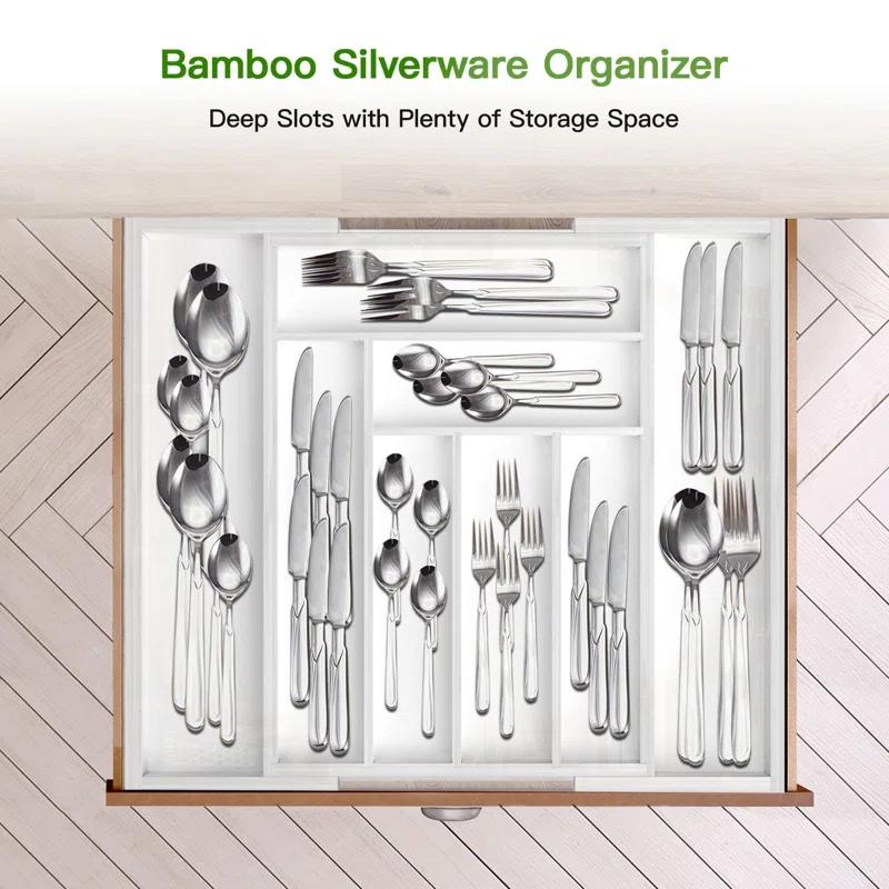 Bamboo Expandable Drawer Organizer For Utensils Holder, Adjustable Cutlery Tray, Wood Drawer Dividers Organizer For Silverware, Flatware, Knives In Kitchen, Bedroom, Living Room