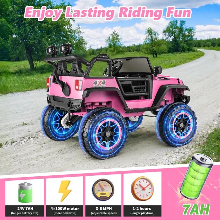 Ancheer 24V Real 2 Seater Ride On Toys Electric SUV Jeep Car With Remote Control,2WD/4WD Switchable, 4X100W Motor, Bluetooth, Music, USB, Lights