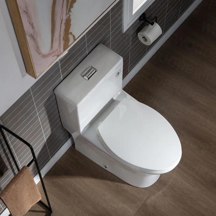 WoodBridge 1.28 GPF Elongated One Piece Dual-Flush Toilet with Soft-Closing Seat,MAP Flushing 1000G B0750-B/N