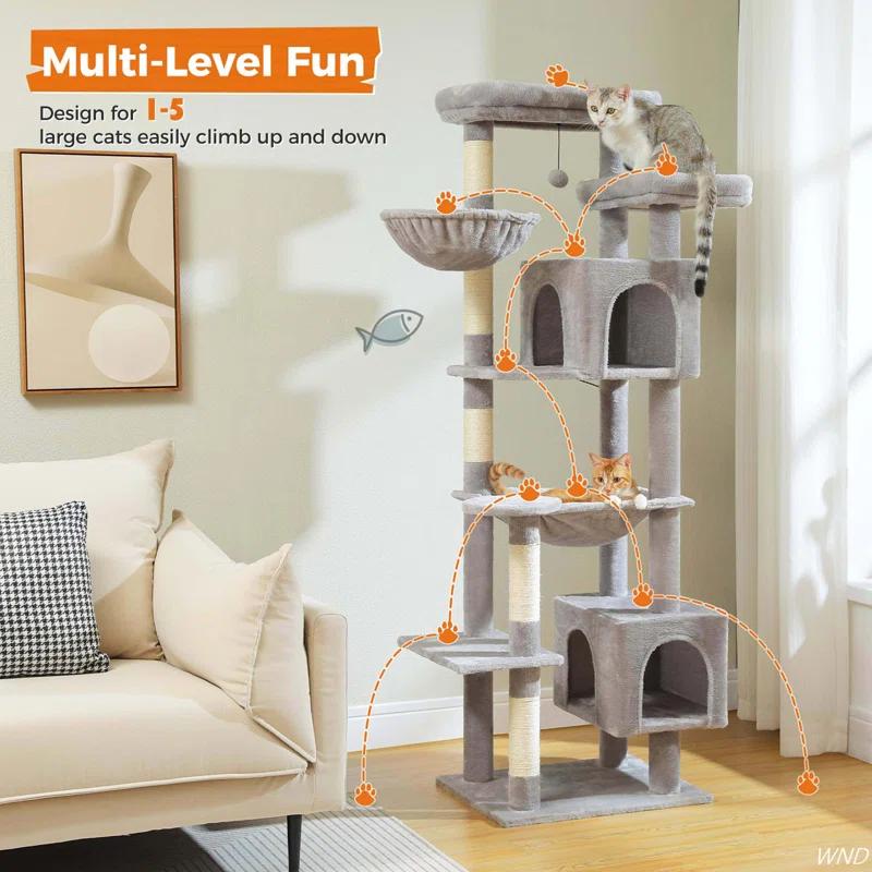 Ophelia & Co. 69" Tall Cat Tree Tower For Indoor Large Cats With Super Large Hammock, Scratching Posts, Condo House And Large Top Perch