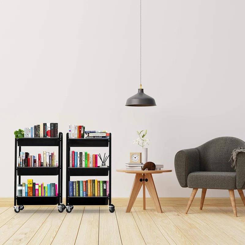 Zeki Shoggy 3-Tier Rolling Metal Storage Organizer - Mobile Utility Cart, Kitchen Cart With Caster Wheels (Black)