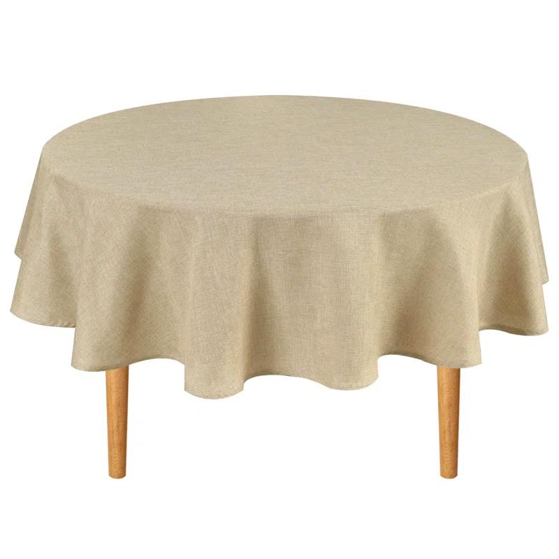 Hokku Designs Round Linen Tablecloth 90 Inch - Wrinkle And Stain Resistant Washable Polyester Fabric Table Cloth For Dining Room Kitchen Party, Beige