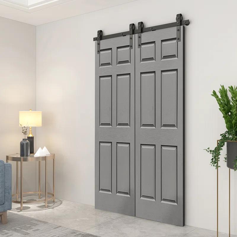 Calhome Paneled MDF Composite Double Bifold Barn Doors with Installation Hardware Kit