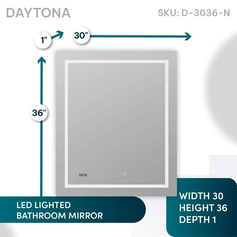 AQUADOM AQUADOM Daytona 40" W x 36" H x 1" D, LED Wall-Mount Mirror for Bathroom with 3 Color Temperature Light, Touch Control, Dimmer and Defogger, Digital Clock