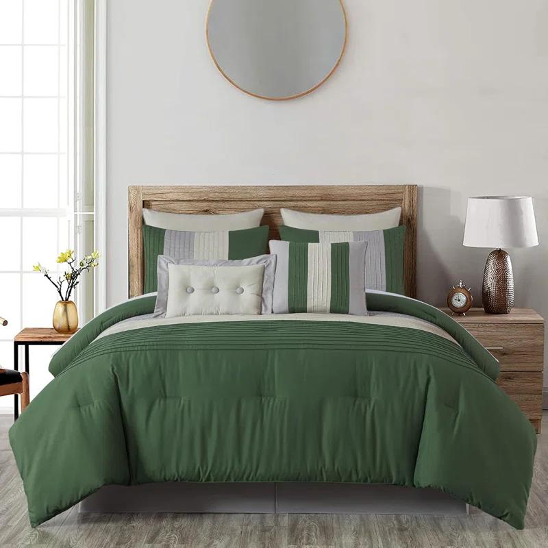 Chezmoi Collection Loft 8-Piece Pleated Stripe Microfiber Comforter Set