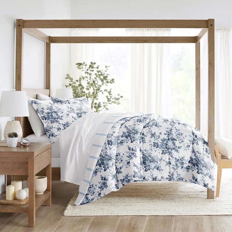 Becky Cameron Stone All Season Down-Alternative Comforter Set in Cabbage Rose Stripe