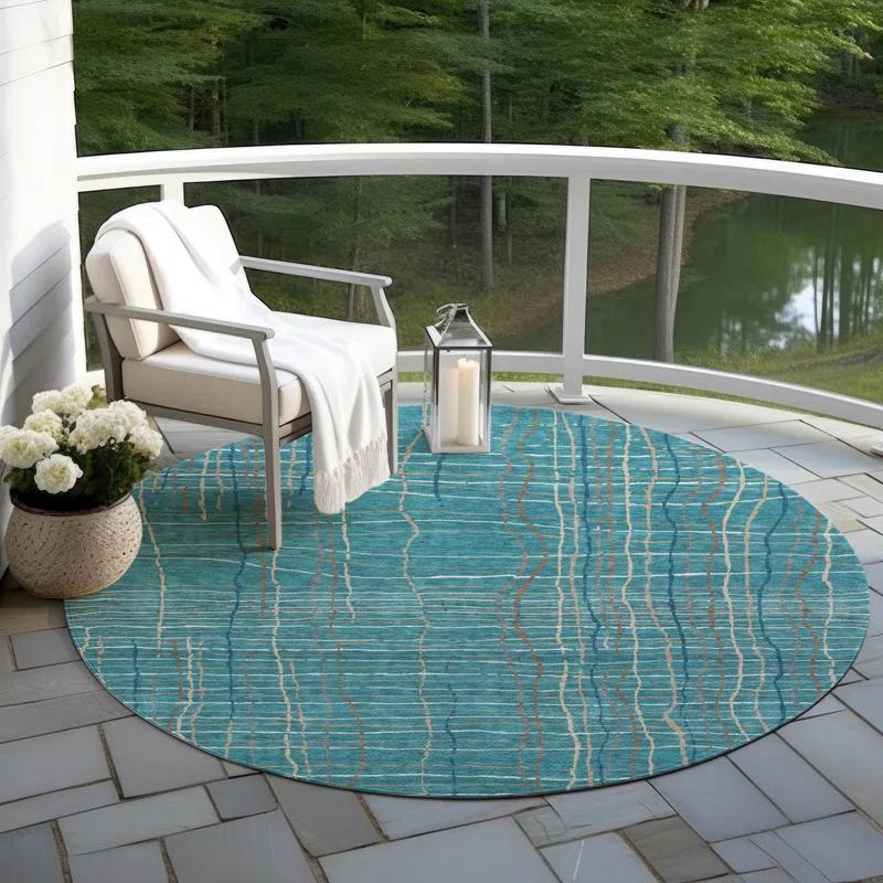 Machine Washable Indoor/Outdoor Chayden ACN998 Teal Rug