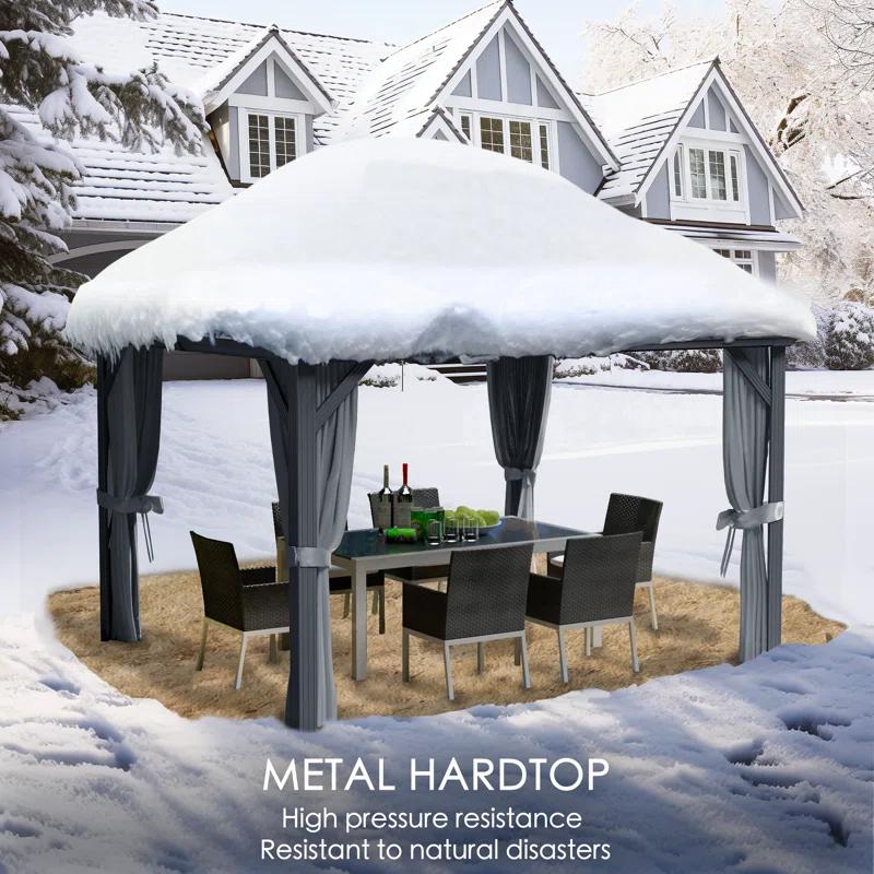 Kozyard Kozyard Caesar Gray Double Roof Hardtop Gazebo with Privacy Curtain and Mosquito Netting