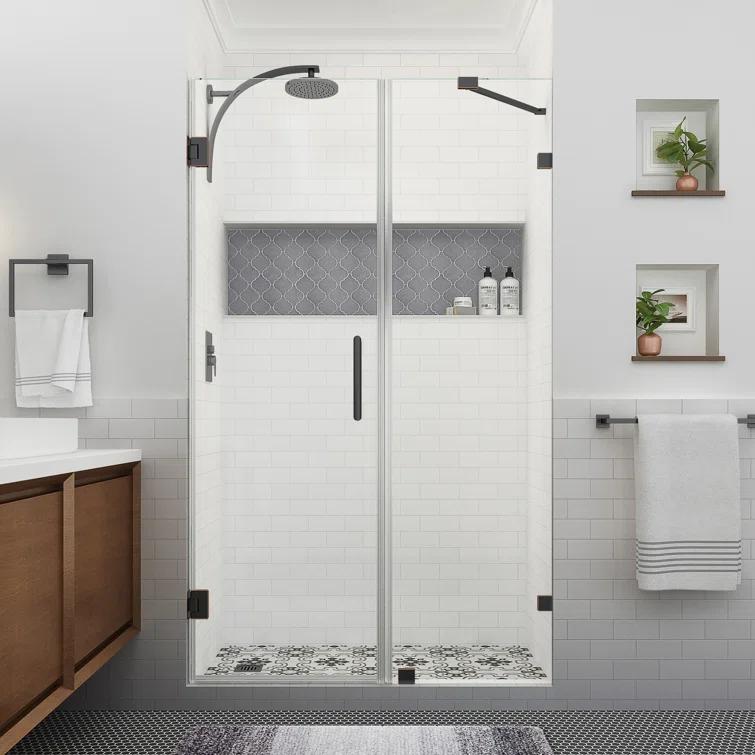 Aston Nautis XL 52.25 - 53.25 in. W x 80 in. H Hinged Frameless Shower Door with Clear StarCast Glass SDR985EZ-ORB-532980