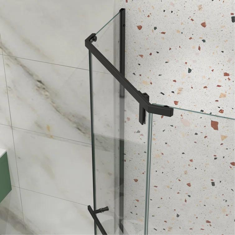 BARONAGE 34.75" W x 72" H Frameless Pivot Tub Door , 1/4" (6mm) Tempered Glass, Neo-Angle Pivot Shower Enclosure Water Repellent  Shower Door，Matte Black