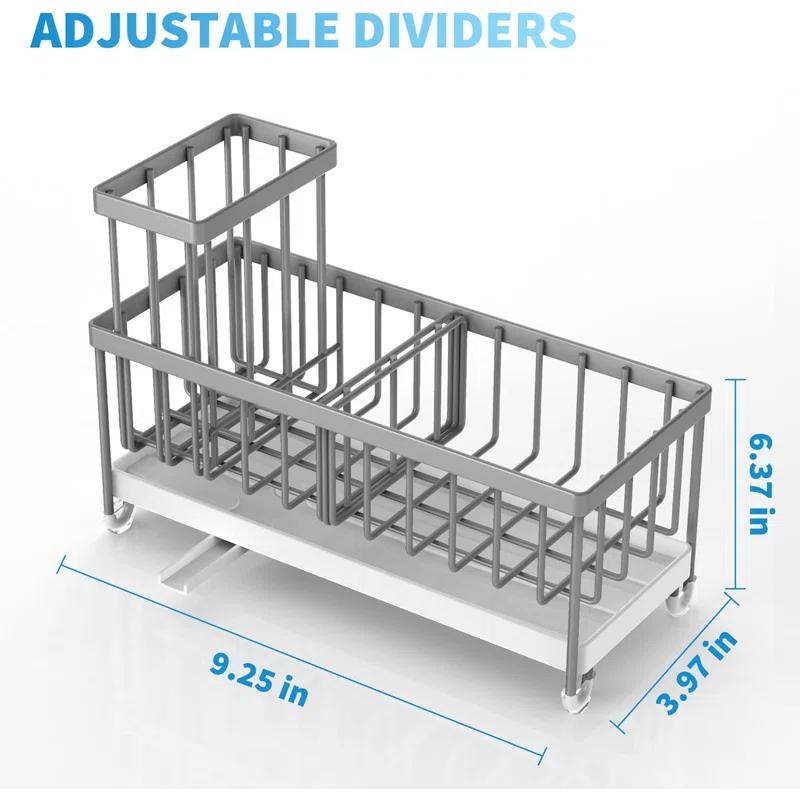 WKING Stainless Steel Kitchen Sink Caddy Organizer With Draining Tray, Rustproof Sponge Holder For Sink, Adjustable Compartments, Space-Saving Design