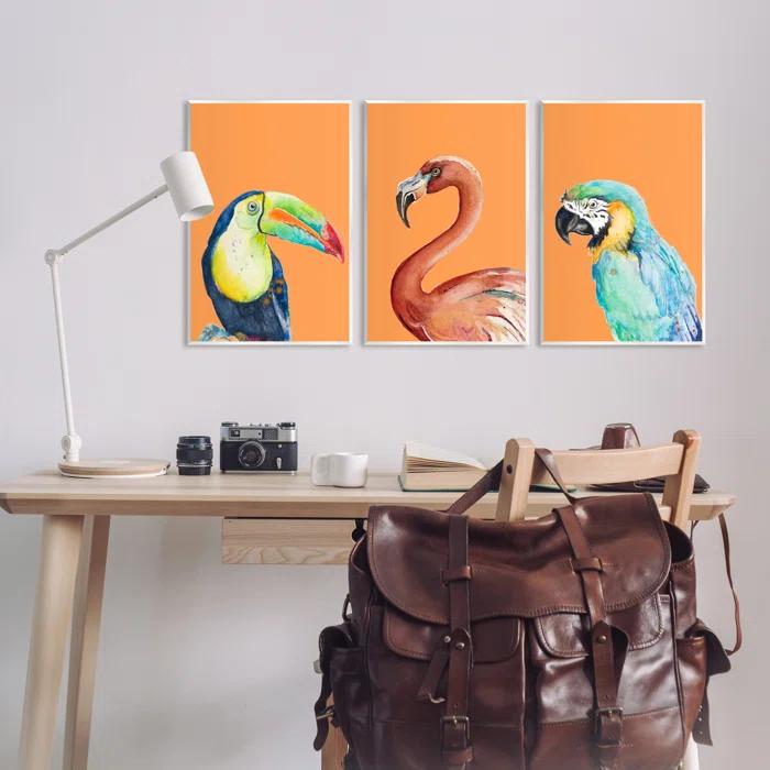 Stupell Industries " Bold Tropical Birds Rainforest Animals Toucan Parrot " by Patricia Pinto 3 - Pieces