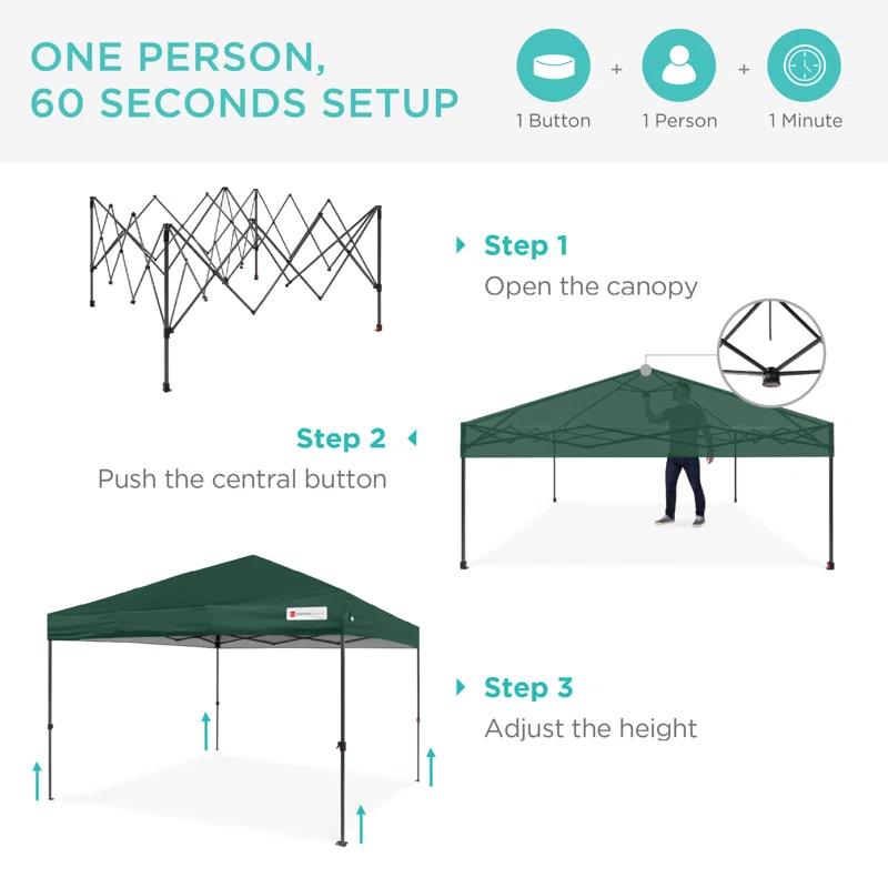 Best Choice Products Best Choice Products Easy Setup Pop Up Canopy W/ 1-Button Setup, Wheeled Case, 4 Weight Bags