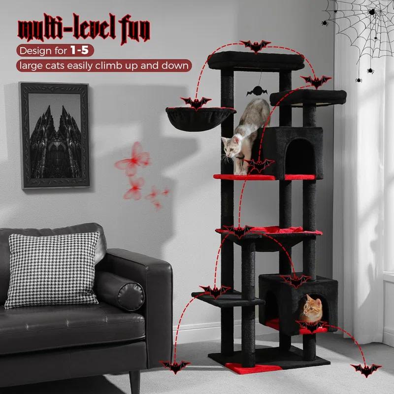 69" Tall Cat Tree For Indoor Large Cats, Large Cat Tower For Adult Cats With Super Large Hammock, Cat Climbing Tree Tower With Scratching Posts, Condo House And Large Top Perch