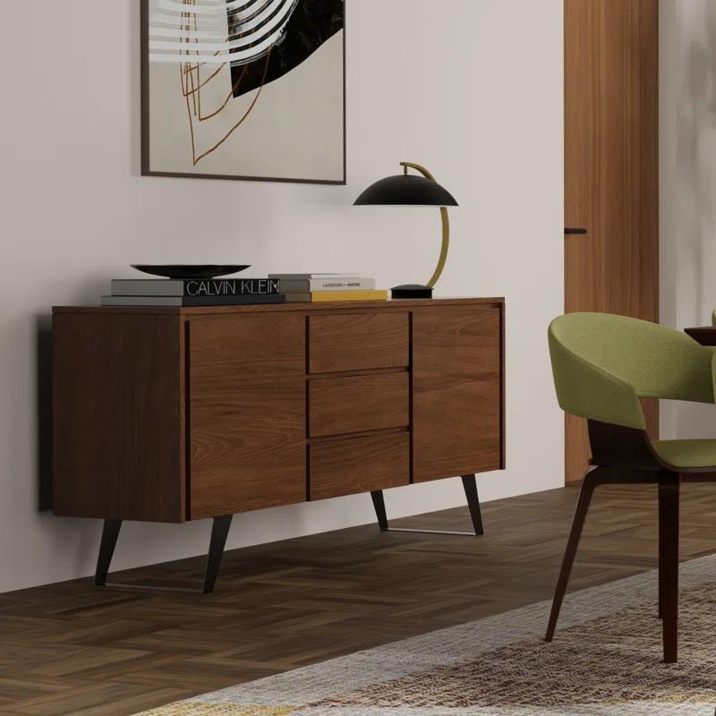 Simpli Home Lowry 60"W Solid Wood Modern Industrial 2-Door Sideboard Buffet with 3 Center Drawers