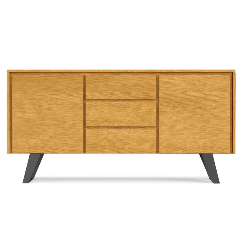 Simpli Home Lowry 60"W Solid Wood Modern Industrial 2-Door Sideboard Buffet with 3 Center Drawers