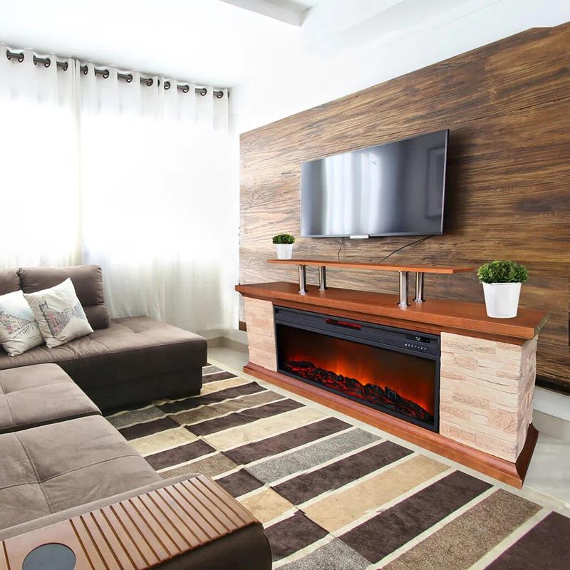 Lifesmart LifeSmart 60" Faux Stone Media Fireplace Heater with Remote Control and Timer, Adjustable Flame