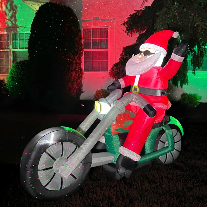 Fraser Hill Farm Fraser Hill Farm 6-Ft. Wide Motorcycle Santa Blow Up Inflatable with Lights