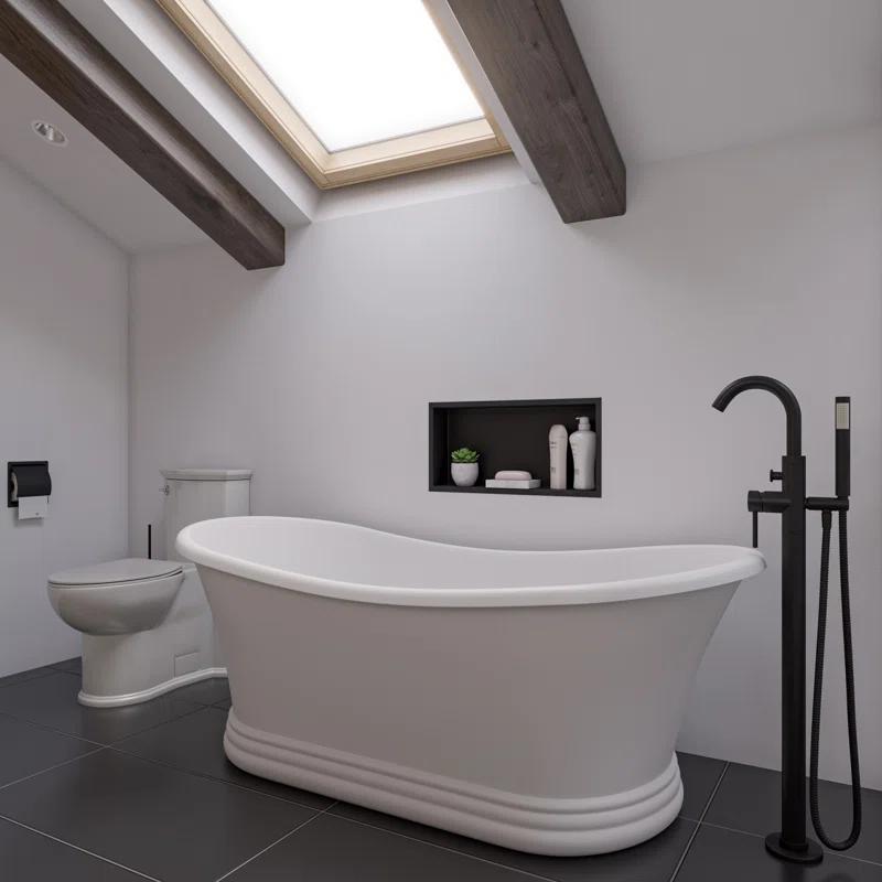 63.4'' x 29.5'' Freestanding Soaking Stone Bathtub