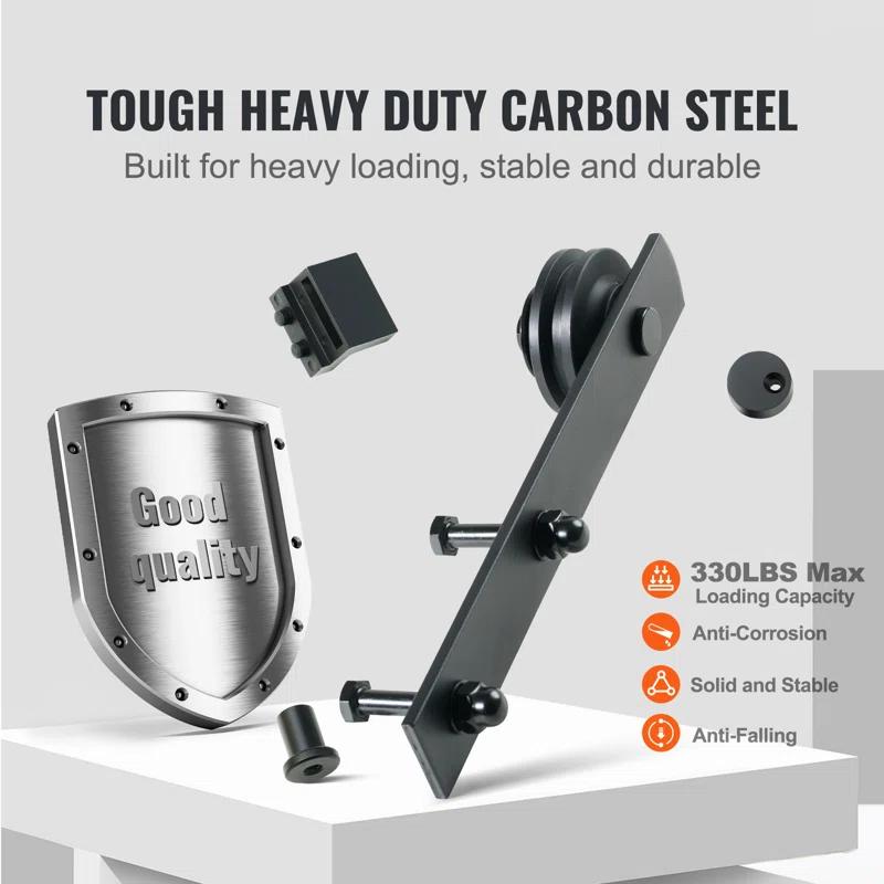 VEVOR Black Steel Single Door Barn Door Hardware Kit Standard Single