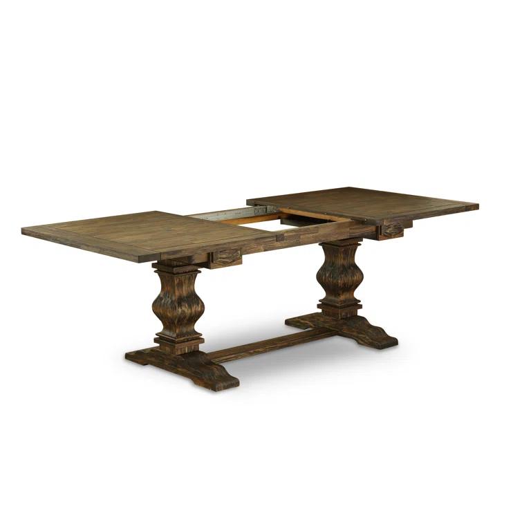 Luxe by East West Furniture 7 Piece Dining Table Set Consist of a Rectangle Removable Leaf Kitchen Table and 6 Light Beige Linen Fabric Parson Chairs, Distressed Jacobean