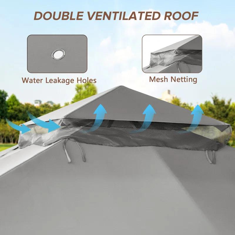 COOS BAY 8 Ft. W x 8 Ft. D Steel Frame Vented Soft Top Patio Gazebo with Mesh Netting, Corner Shelves