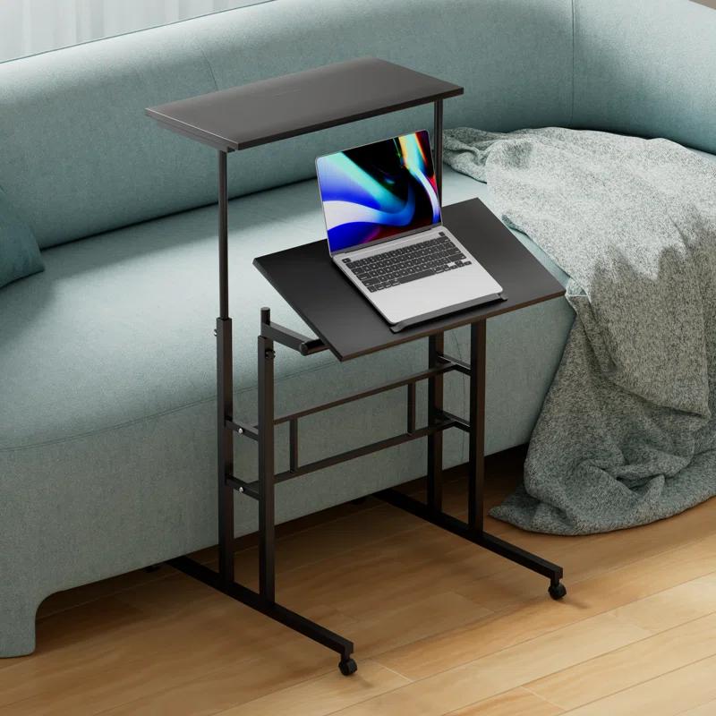 MoNiBloom Mobile Computer Desk, Adjustable Height Laptop Standing Desk with Tilting Tabletop and Monitor Shelf