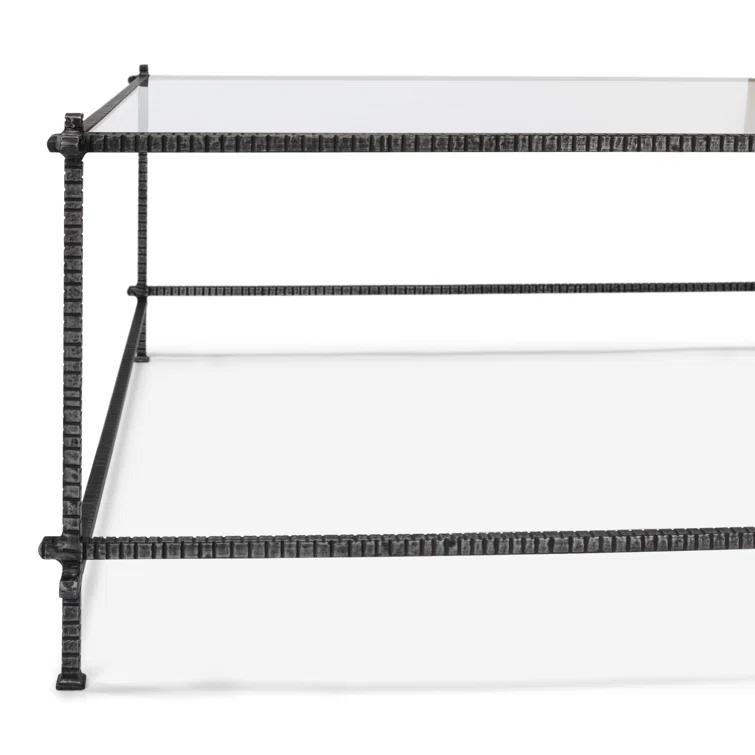 Traditional White Square Metal and Glass Coffee Table with Storage