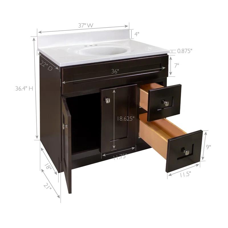 Design House Brookings 37 Inch Solid Wood Bathroom Vanity with Cultured Marble Top, Assembled, Sherwin Williams® Gray – Design House, 216127