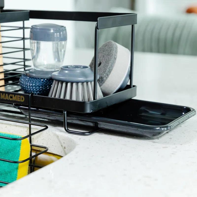 WKING Stainless Steel Kitchen Sink Caddy Organizer With Draining Tray, Rustproof Sponge Holder For Sink, Adjustable Compartments, Space-Saving Design