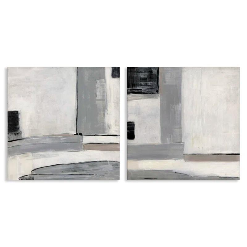 Stupell Industries Industrial Abstract Gray Geometric by Sally Swatland - 2 Piece Painting Set