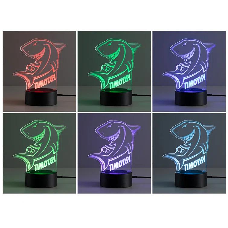 CPS Shark LED Night Light with Custom Name Laser Engraved on Acrylic Design Insert