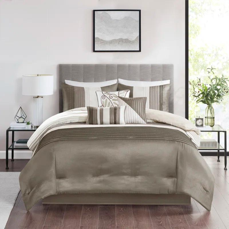 Madison Park Amherst 7 Piece Striped and Pleated Comforter Set