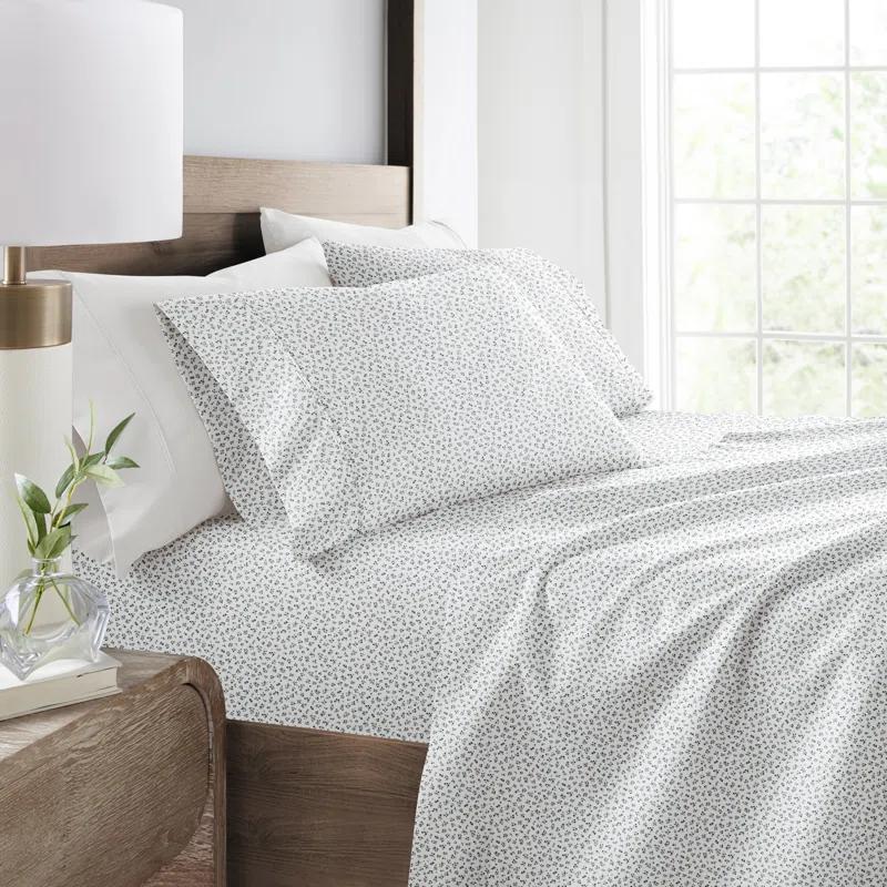 4 Piece Sheet Set Patterned Microfiber Ultra Soft Bedding in Floral Dream