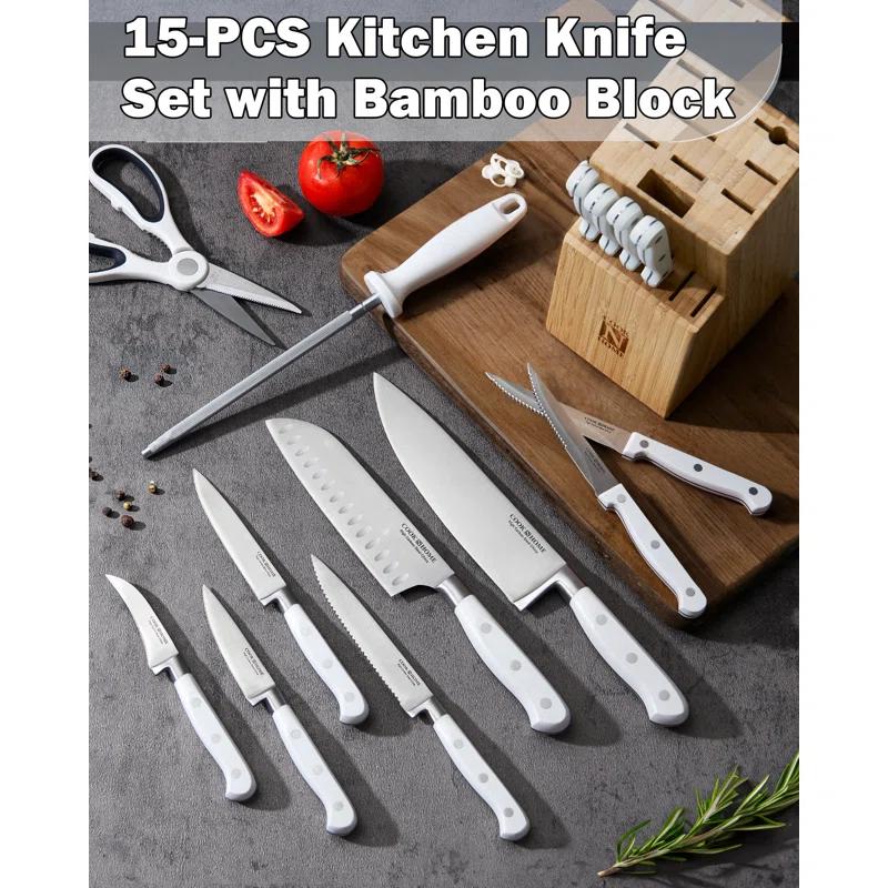 Cook N Home Kitchen Knife Set with Bamboo Storage Block 15-Piece