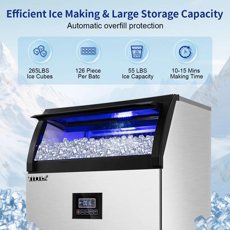 Tittla 24.3 In. 320 Lbs. Built-in Ice Maker with Flip-Up Door, Water Filter, Scoop, and 55 Lbs. Storage Bin
