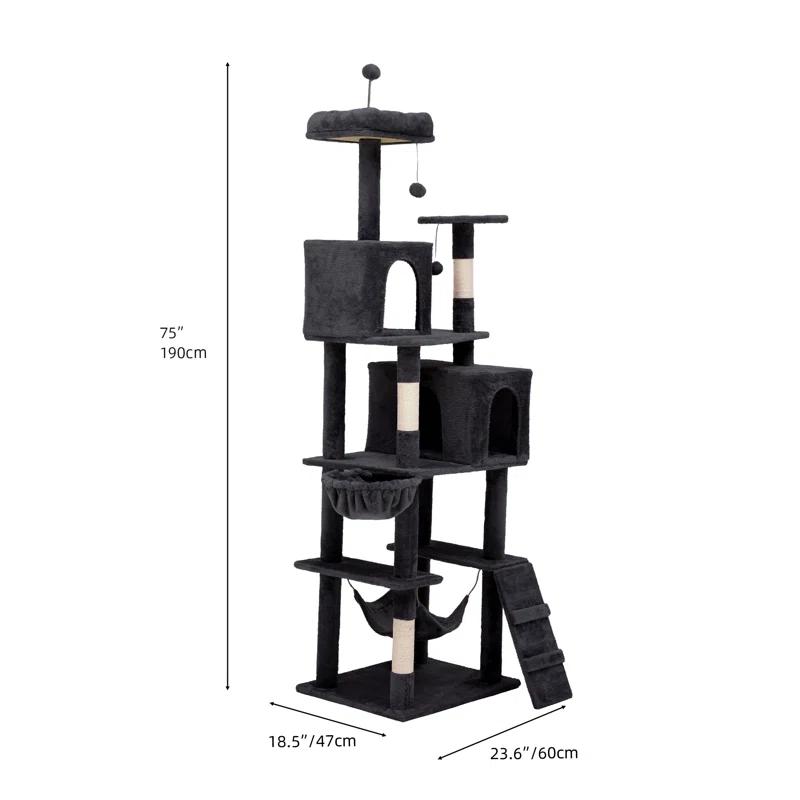 Archie & Oscar™ 75" Tall Cat Tower Condo, Multi-Level Cat Tower With Balls, Plush Perch, Hammock, And Sisal Posts For Large Indoor Cats