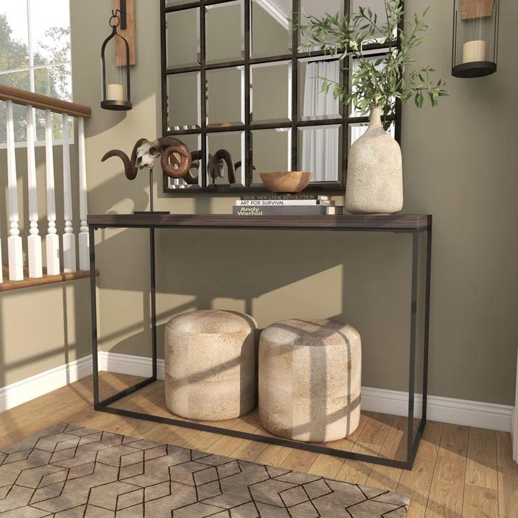 Union Rustic Corneau Wood Minimalistic Dark Brown Console Table with Black Metal Legs