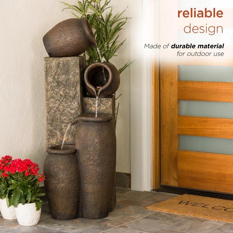 Alpine Weather Resistant Floor Fountain with Light