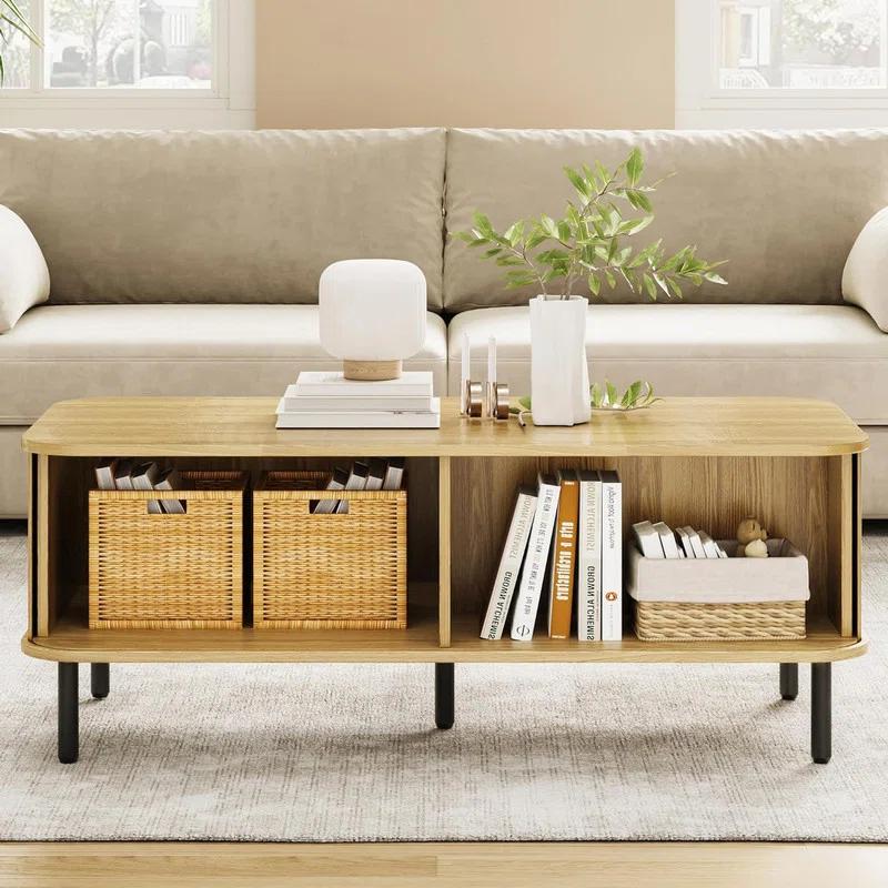 Latitude Run® Coffee Table with Storage, 47.2" Modern Coffee Tables for Living Room, Rectangle Center Table with Sliding Tambour Door & Adjustable Leg for Living Room